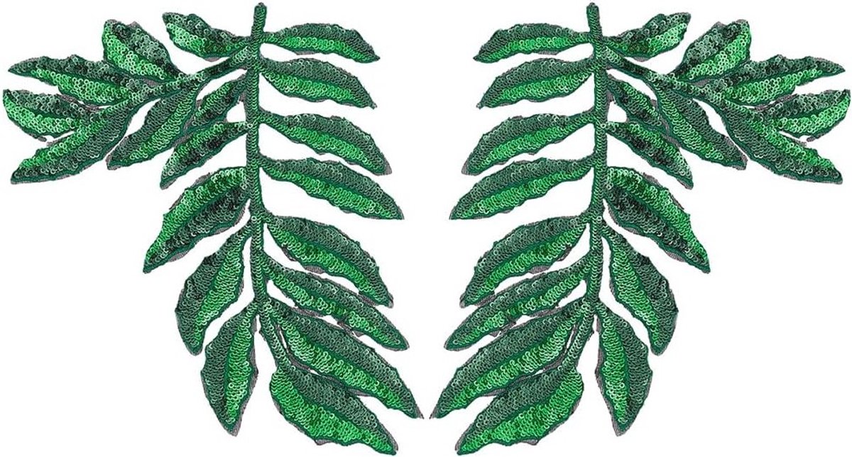1 Paar Blad Sequins Patches - Geborduurde Applicatie Patches voor Lente Groene Bladeren - Polyester Blad Applicaties voor Kleding, Jeans en DIY Creaties