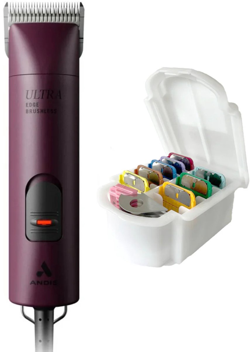Andis® Ultra Edge AGC - Hondentondeuse met Scheerkop Opzetkammen Set - 2 Snelheden Trimmer - Hondentrimmer voor Krul & Dikke Vacht - Professioneel Honden Scheerapparaat - Tondeuse Trimset Hond - Rood