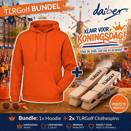 Daiber Oranje Hoodie Heren - Oranje Trui met Capuchon - Koningsdag Kleding - (Oranje) - Maat XL - Inclusief 2 TLRGolf Wasknijpers