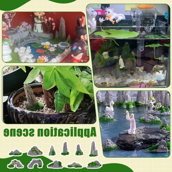 12 Stuks Kleine Tuinornamenten van Hars - Mini Zen Tuin Decoratie voor Bonsai, Aquarium en Tafelopstelling — afbeelding 4