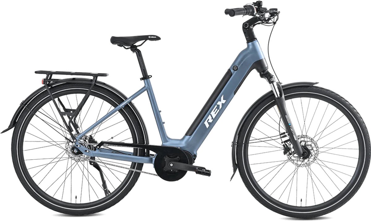 REX Commuter+ elektrische fiets, elektrische fiets dames, Middenmotor 250W, 28 Inch Stadtfiets, 468 Wh accu, SHIMANO 7 Versnellingen, maximaal 120 km, blauw