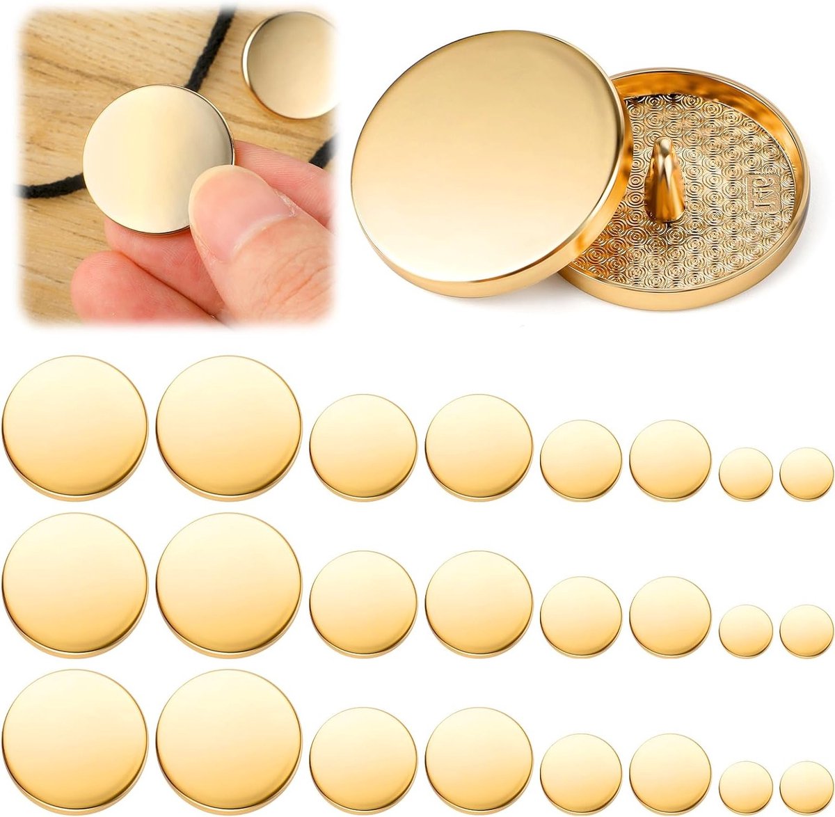 Set van 24 Gouden Metalen Knopen - 10mm, 15mm, 20mm, 25mm - Ronde Knopen voor Jeans, Overhemden en Jassen