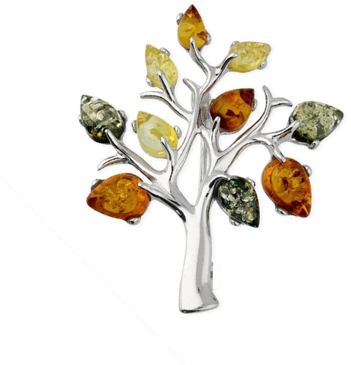 La Rosa Princesa Zilveren Tree of Life Broche met Barnsteen - Amber Gerhodineerd