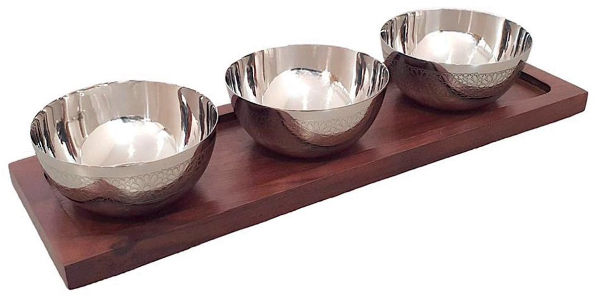 AULICA - Aperitif Set 3 zilveren bekers op houten plank - 35x11cm borrelplank