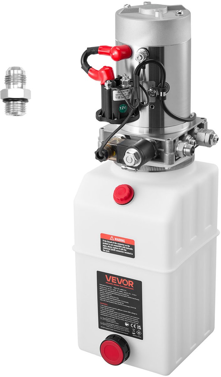 VEVOR 7 Qt Hydraulische Krachtbron, Enkelwerkende Kipperaanhangerpomp, Maximale Openingsdruk 22 Mpa en Debiet 3,4 L/Min, 12 V DC Hydraulische Pomp met Metalen Reservoir voor Kipperaanhangers, Wit
