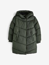 Next - Meisjes - Regenbestendige gewatteerde jas met capuchon en imitatiebontvoering - Groen