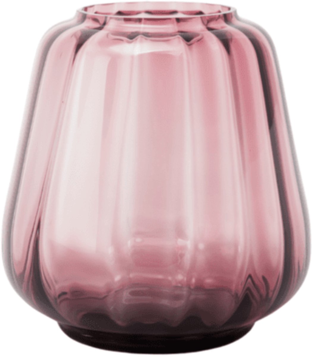 XLBoom Kuro Wave Small Plum– Mondgeblazen glazen vaas Ø 22,5 cm × H 19,5 cm – Kleur Plum roze – Design woonaccessoire