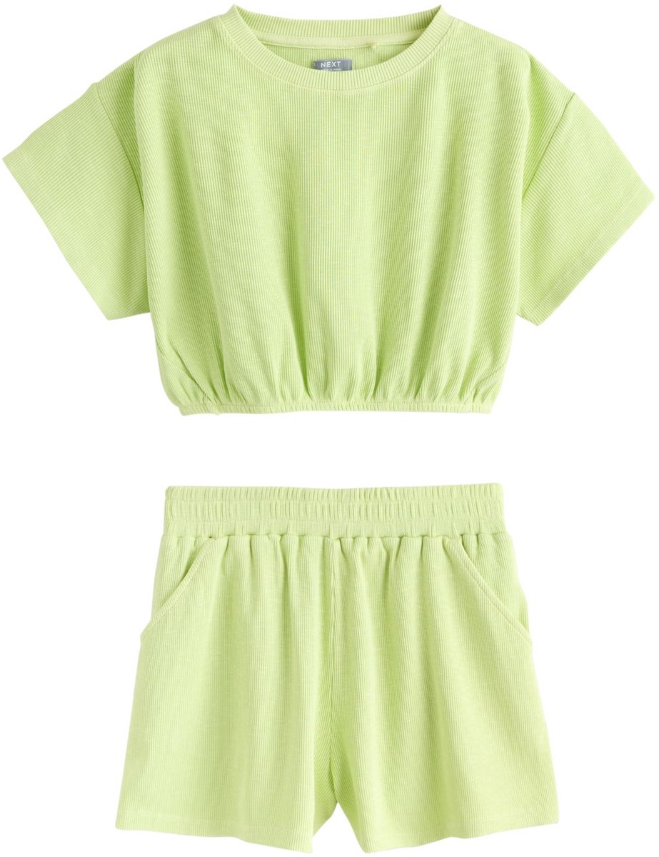 Next - Meisjes - Geribbelde shortset met wassing - Groen