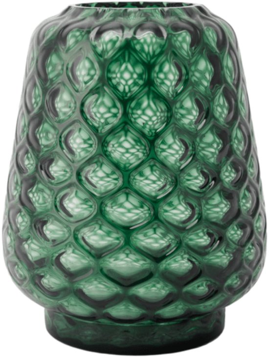 XLBoom Kuro Prism Large Moss – Mondgeblazen glazen vaas met geometrisch patroon – Kleur Moss groen – Design woonaccessoire