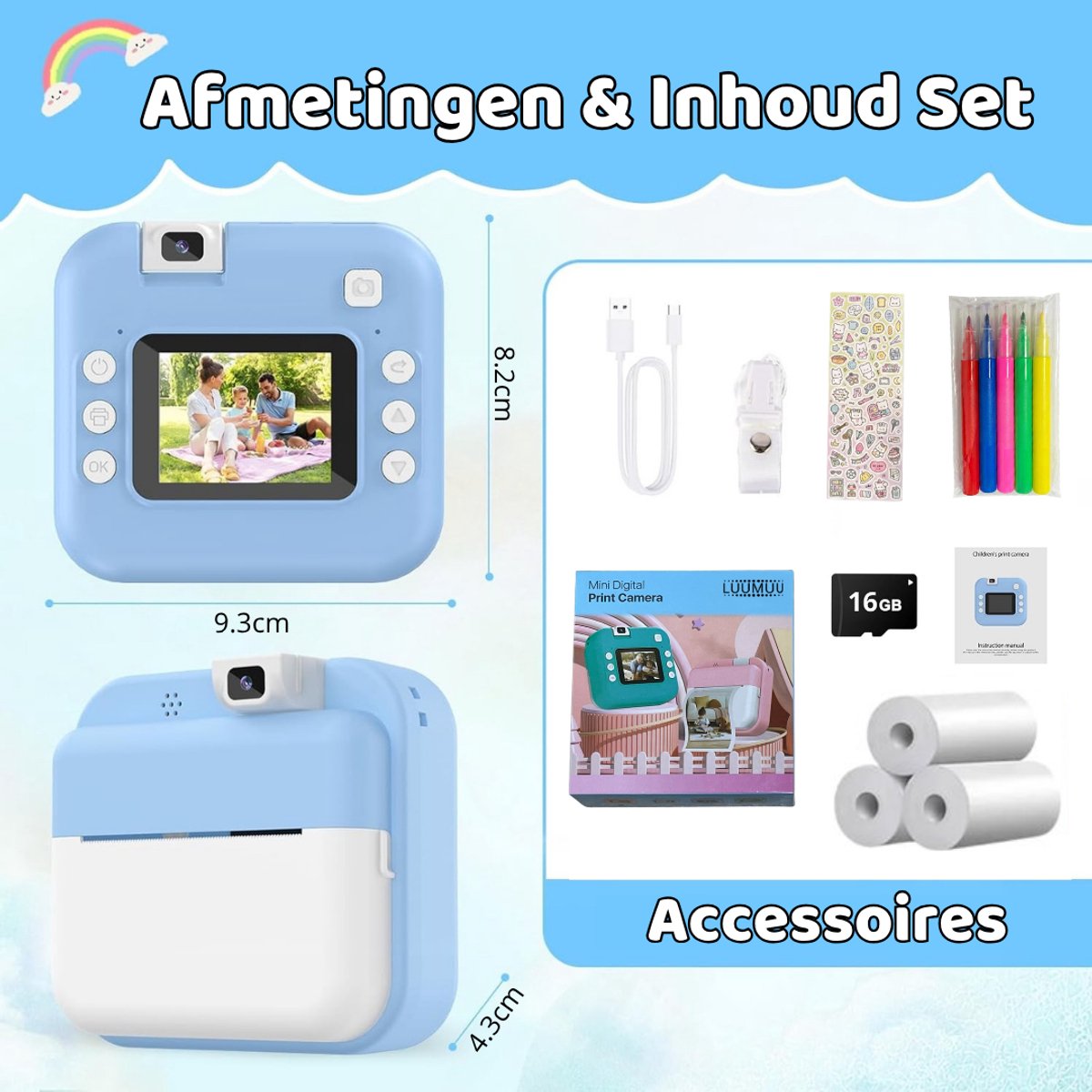 Luumuu® Digitale Kindercamera Met Foto Printer - Fototoestel Voor Kinderen - Kinder Fotocamera Instant Print- Speelgoed Video Camera Kind - Vlogcamera Kids - Sd Kaart 16GB - Blauw - Incl. Ebook – foto 8