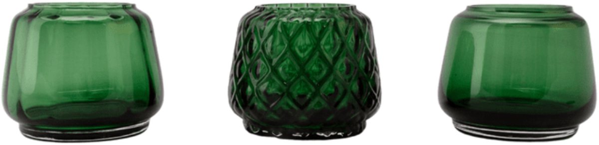 XLBoom Kuro T-Light Mix Set 3 Moss groen– Mondgeblazen glazen theelichthouders (set van 3) – Kies uit Moss | Smokey | Plum – Design woonaccessoire