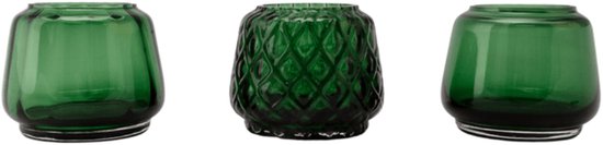 XLBoom Kuro T-Light Mix Set 3 Moss groen– Mondgeblazen glazen theelichthouders (set van 3) – Kies uit Moss | Smokey | Plum – Design woonaccessoire