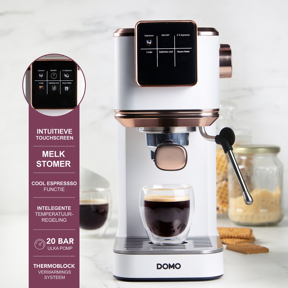 DOMO DO746K Espressomachine met Stoompijpje 20 Bar - afbeelding 2