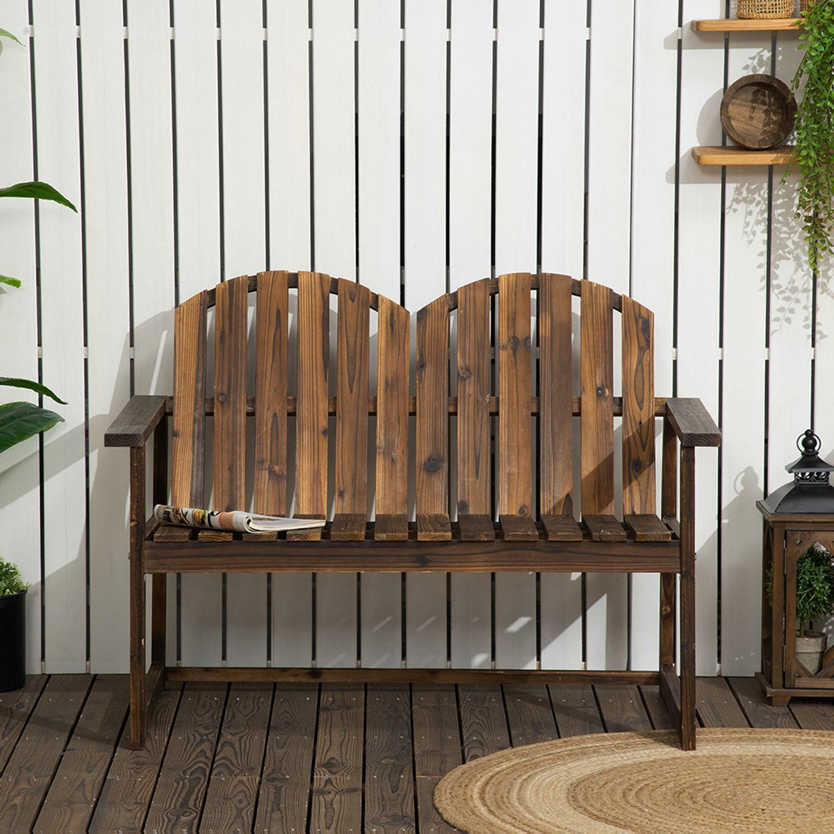 Pugsdrly Tuinbank voor 2 personen, rustiek design, dennenhout, 114x63x86 cm