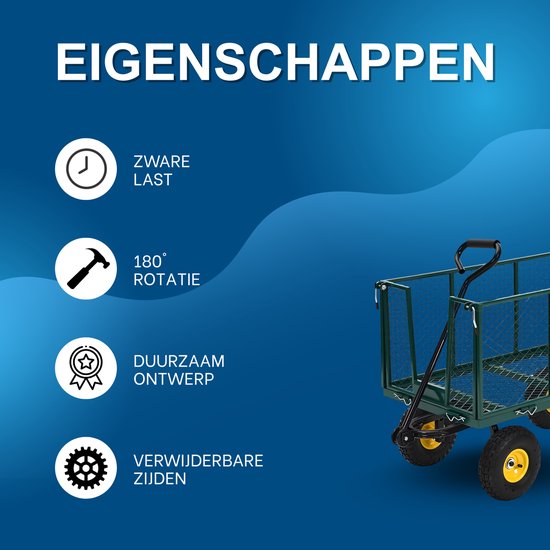 Bolderkar - Stalen Tuinwagen - Opvouwbaar - 180° Draaibare Handgreep - Max 500KG van Merkloos — afbeelding 2