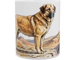 Avontuurlijke mok met Aidi of Atlashond in ruig berglandschap - Honden Serie - Originele koffiemok voor trouw hondenbaasje - Uniek cadeau voor natuurliefhebber en wandelaar - Artistieke en schilderachtige illustratie
