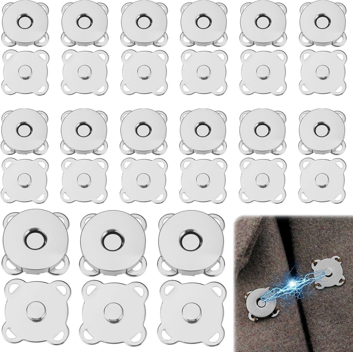 Magnetische sluiting met 20mm zilveren knopen, 300 stuks, ideaal voor handwerk en gebreide tassen