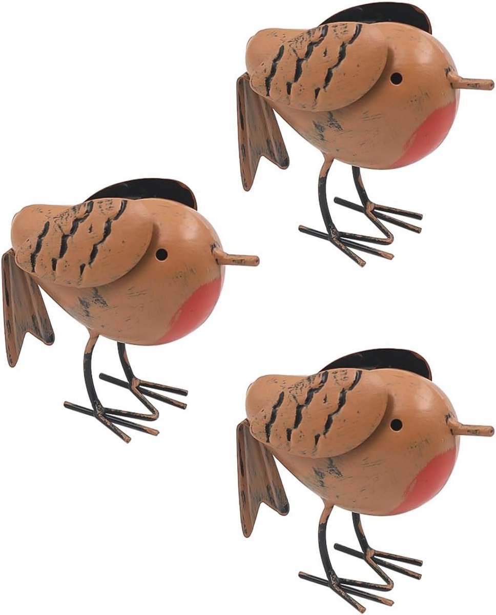 Set van 3 metalen tuinornamenten in de vorm van een roodborstje - Decoratieve accessoires voor de tuin en vogelversiering