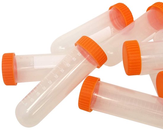 Centrifugebuisjes Kunststof - Laboratoriumbuisjes PP - Monsters Opslaan - Ronde Bodem - 50 ml 10 stuks - Oranje deksel — afbeelding 2