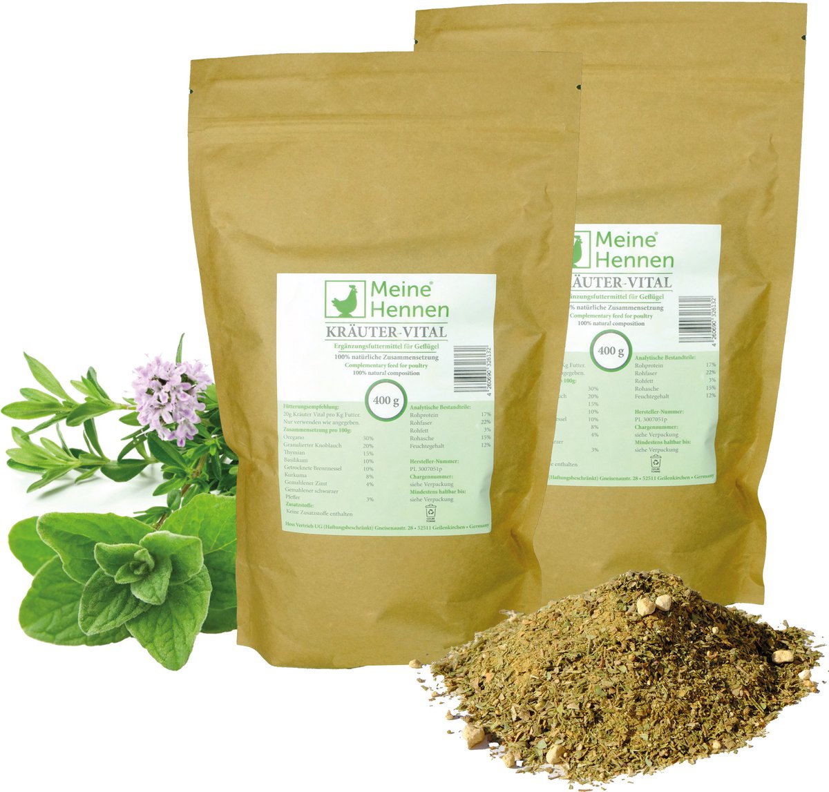 MeinWildvogel Kruiden-Vital Set – 2 x 400g – Natuurlijke Kruidenmix voor Kippen & Pluimvee