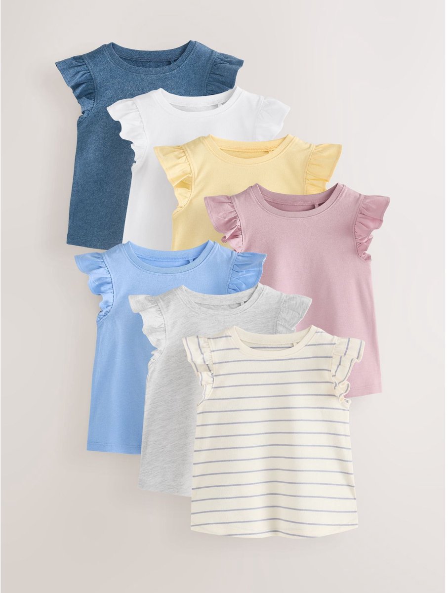 Next - Meisjes - Set van 7 onderhemdjes - Blauw
