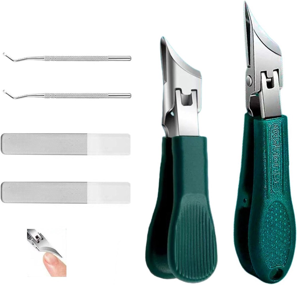 Schuine nagelknippers set van 2, gebogen nagelclips met vijl en nagelpick, ideaal voor ingegroeide en dikke nagels, spatwaterdicht en ergonomisch ontwerp