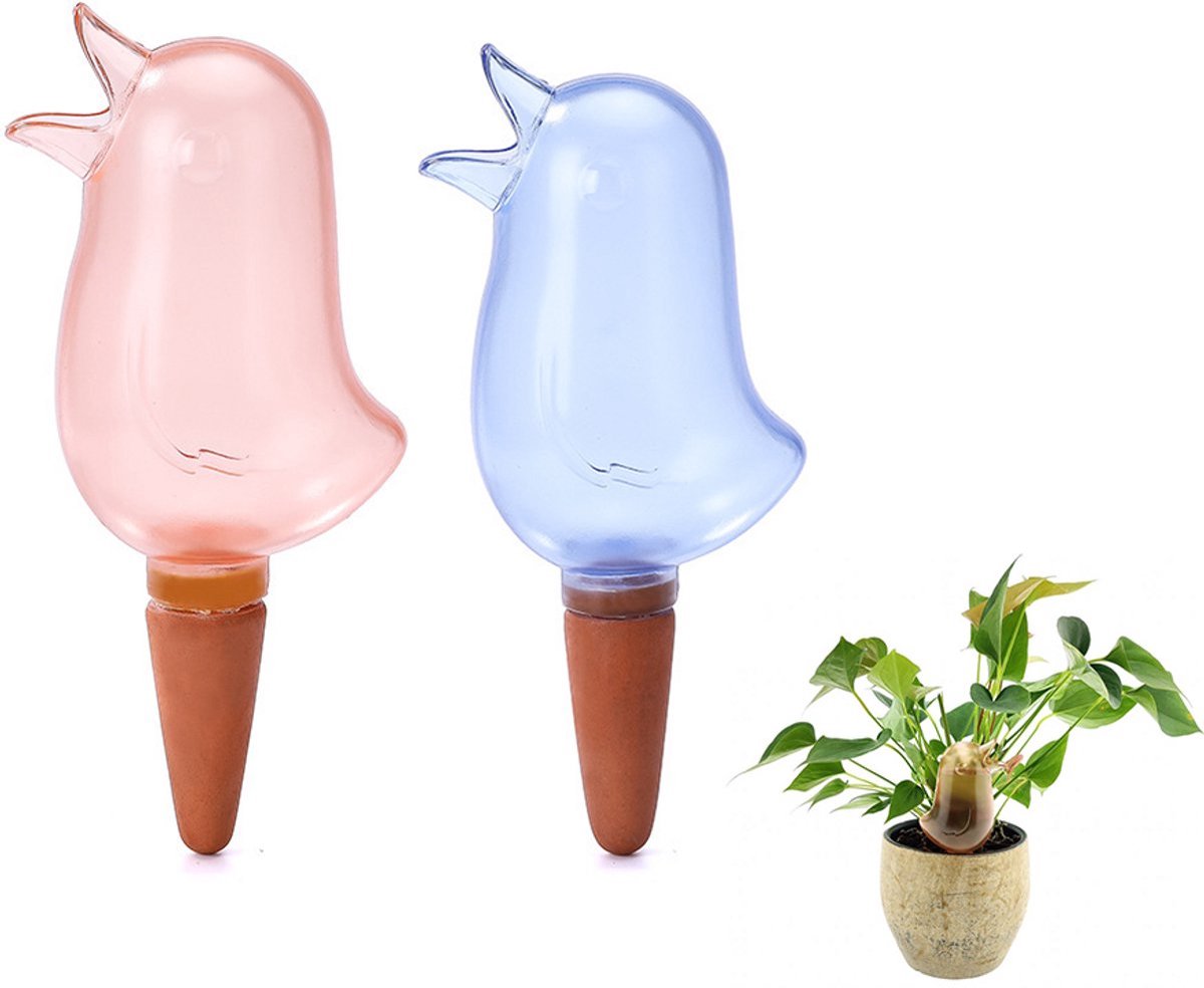 Waterdruppelaars - 2 stuks - Druppelaar vogel - Druppelsysteem planten - Watergeefsysteem kamerplanten - Druppelsysteem - Waterdruppelaars - Roze - Blauw