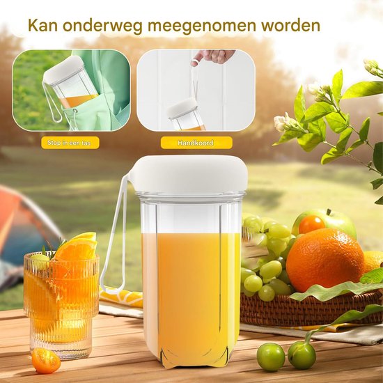 carmdering - Frullatore Portatile - Mini Blender Draagbaar - Elektrische Juicer - Digitale Display - 20800 RPM Snelheid - R16 Bladen -500mAh Batterij - Draadloos Gemak - 1Stuk - Wit van Carmdering — afbeelding 2