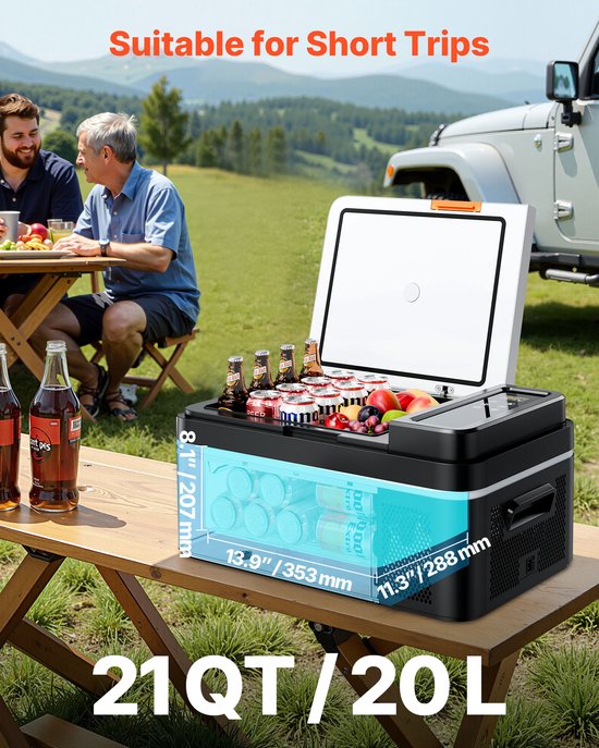 VEVOR Compressor Koelbox 20l, 12/24v Dc Elektrische Vriezer Met App-Bediening, 100-240v Ac Autokoelkast voor Kamperen, Reizen, Vrachtwagens, Vissen, Draagbare Thermo-Elektrische Koelbox van Merkloos — afbeelding 5