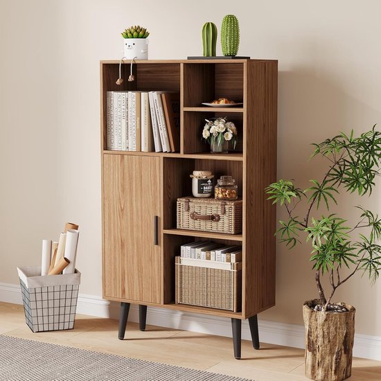 Bibliothèque Rétro à 4 Niveaux - Étagère en Bois sur Pieds - Meuble de Rangement Ouvert pour Salon & Bureau - 104 cm de Haut - Noyer Brun