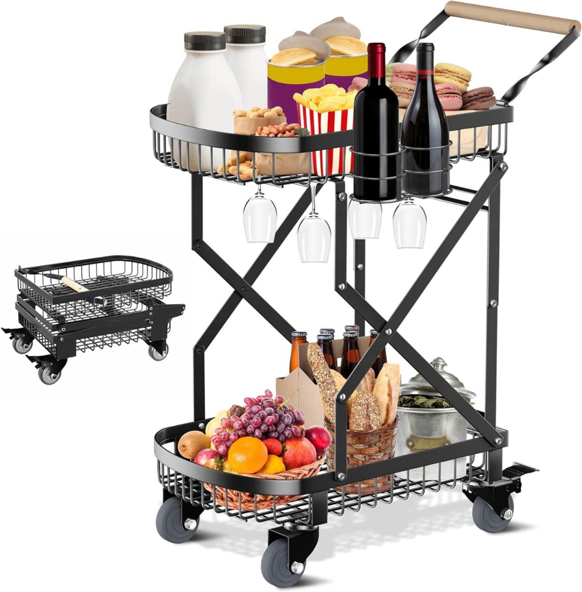 HEZIVO® BBQ Bijzettafel - Barbecue Tafel - Dienbladtafel - Grillwagen met Wielen - Inklapbaar - 60 x 40 x 98 cm