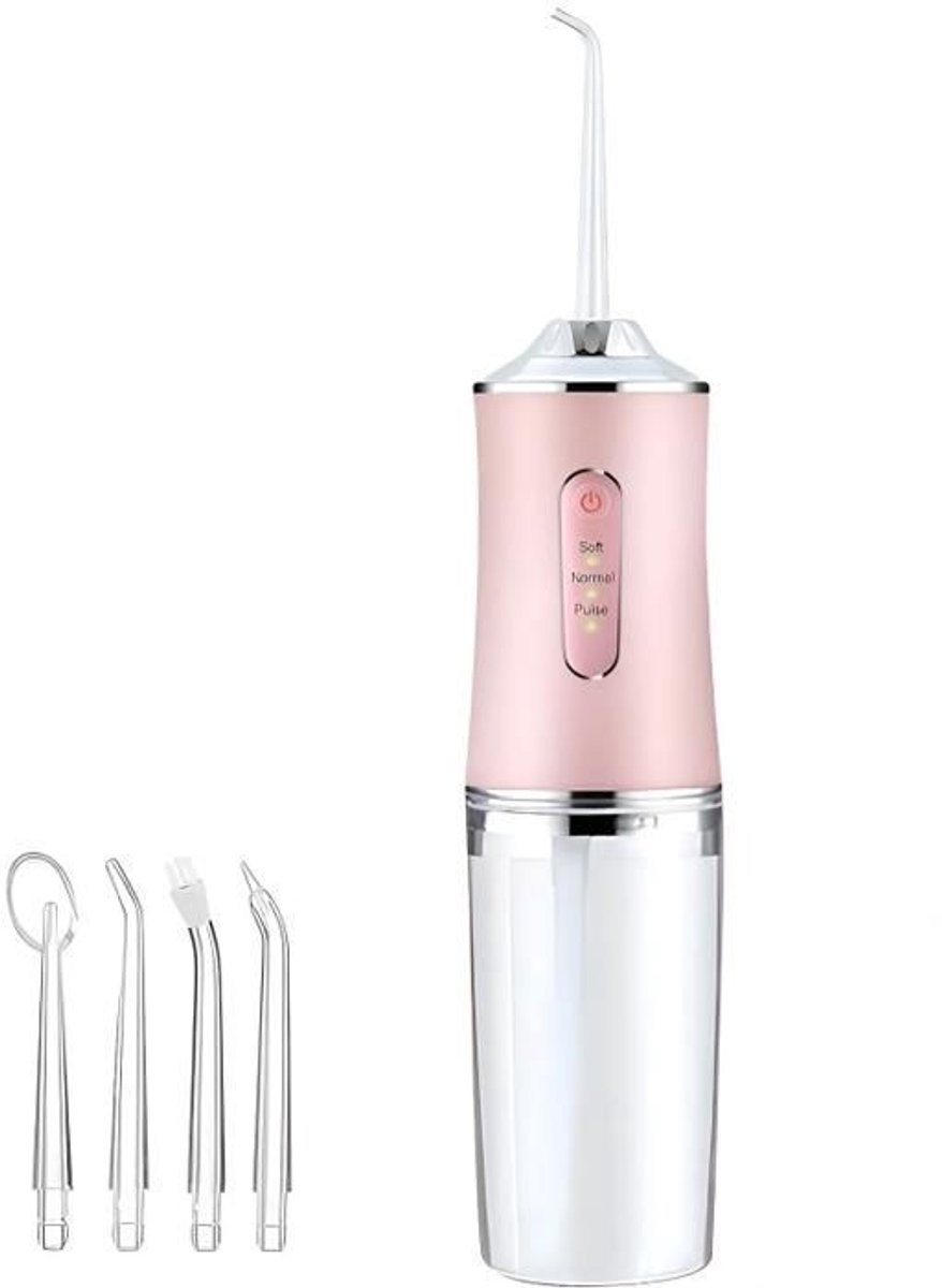 Elektrische tandenstoker, 3 standen, 220 ml inhoud, IPX7 waterdichtheid, draagbaar, roze.