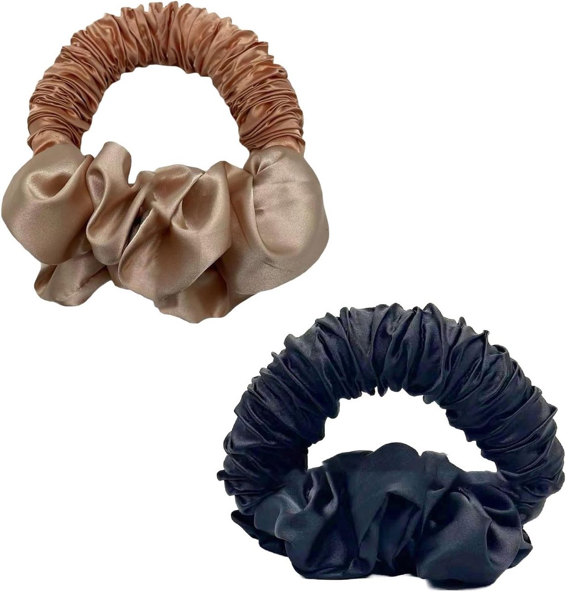 Zachte en Elastische Satijnen Scrunchies voor Vrouwen, 2 Stuks, Ideaal voor Ponytail en Haarstyling, Perfecte Haaraccessoires voor Krullen en Volume
