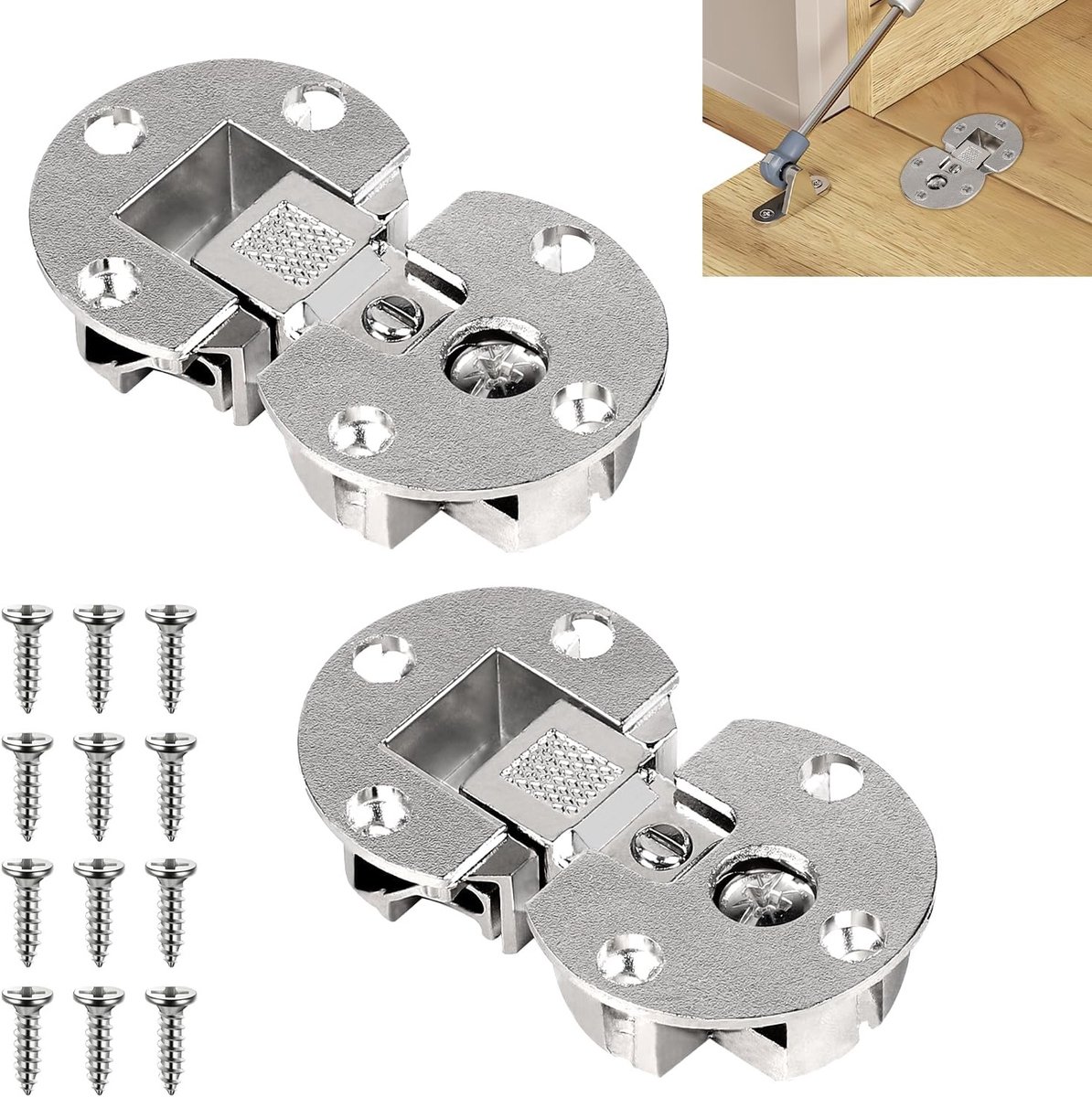 Set van 2 Vouwscharnieren, Semi-Cirkelvormig, 90° Draaipunt, 3D Verstelbare 35mm Meubelscharnieren voor Houten Flappen en Keukenkastdeuren