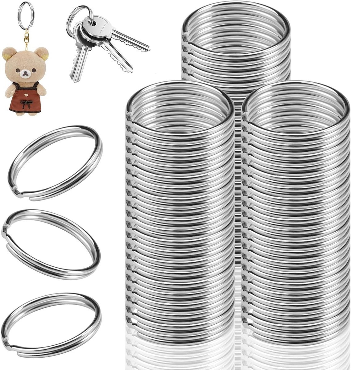 200 Stuks Sleutelhangers 25mm Rvs Sleutelhangers voor Sleutelhangers, Auto Sleutels en DIY Decoratie in Zilver