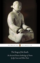 Een zittend beeldje van klei met een chinoiserie-kledingstuk en een strakke paardenstaart. De tekst 'PENGUIN CLASSICS' en 'The Songs of the South: An Ancient Chinese Anthology of Poems by Qu Yuan and Other Poets' is ook zichtbaar.