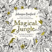 Magical Jungle, een ink expedition & kleurboek van Johanna Basford. Omringd door gedetailleerde tekeningen van jungle dieren en planten.