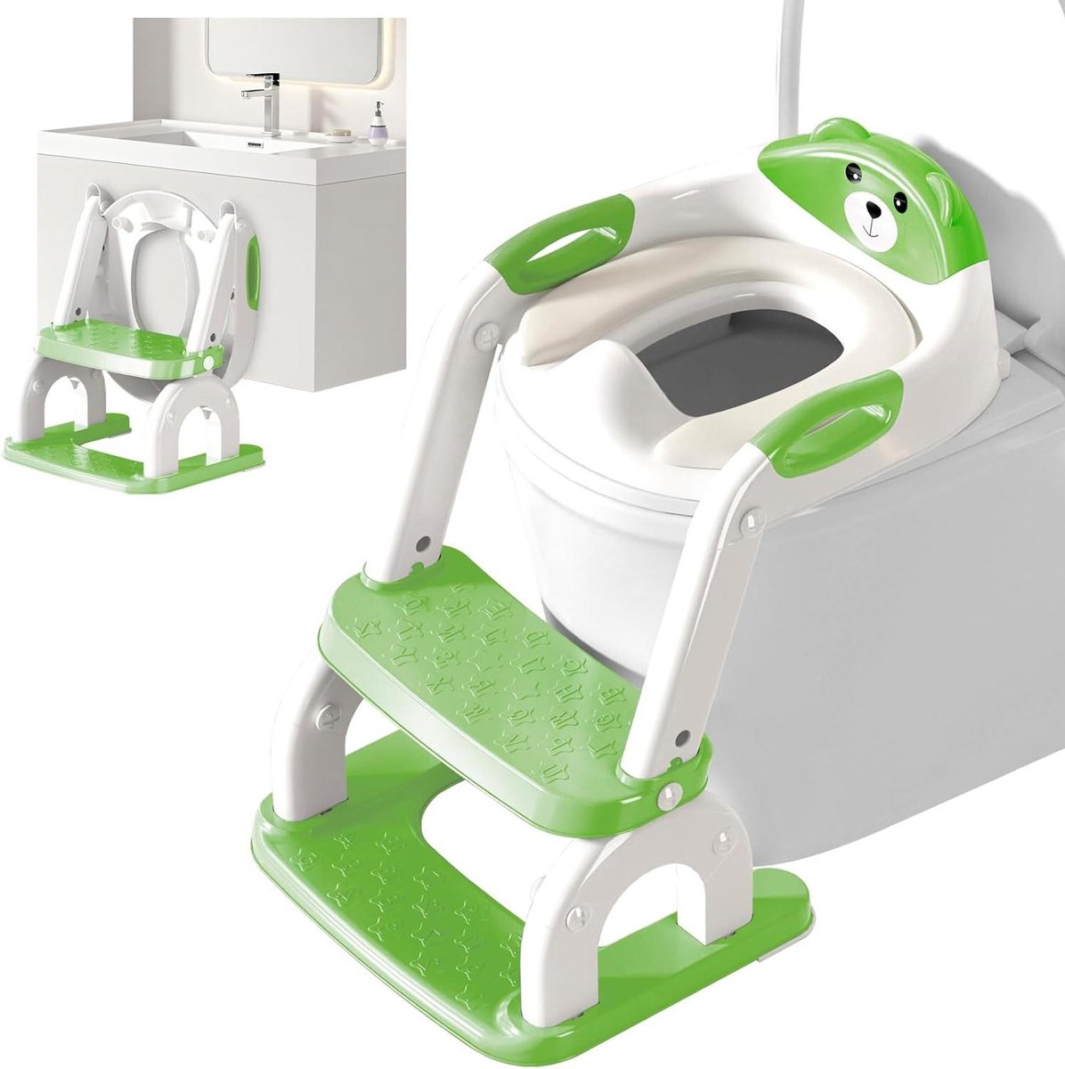 Zindelijkheidstrainingszitje - Toiletladder Peuters - Zelfstandig Plassen - Verstelbare Hoogte - 50 x 30 cm - Groen