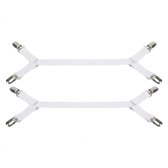 Witte verstelbare beddengoedbanden matrashoes clips met metalen grippers – 2 stuks – elastische driehoekige bevestiging voor hoeslaken tafelkleed bankhoes