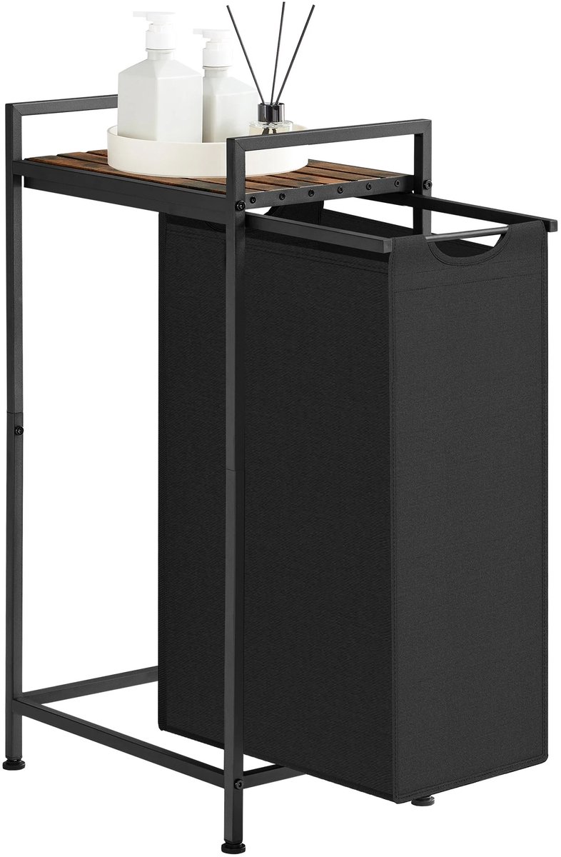 Wasmand - Wasmand Kast - Wasmand Meubel - Zwart - Bruin - 1 Mand - Uitschuifbaar - Met Legplank