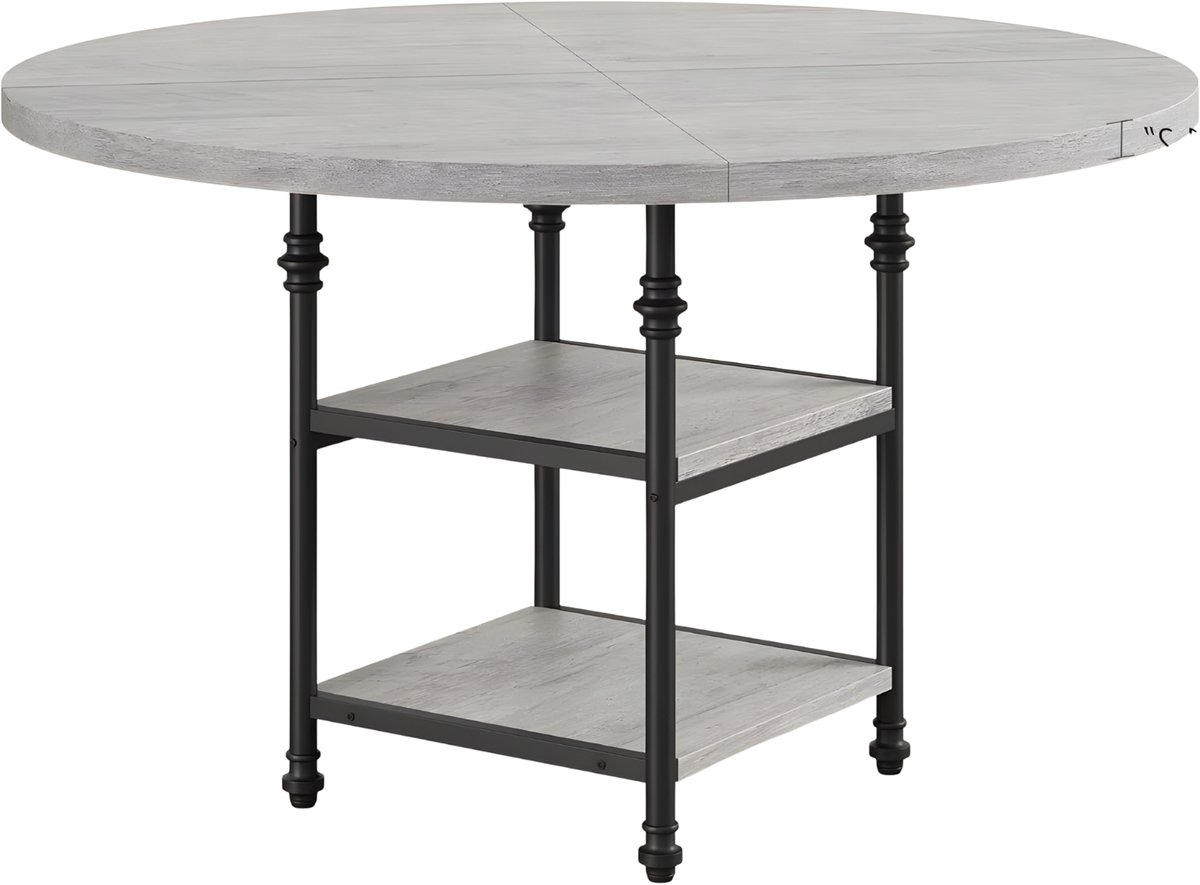 Happiq Ronde Eettafel 120 cm - Voor 4-6 Personen - Met Opbergplanken & Metalen Poot - Grijs Grey