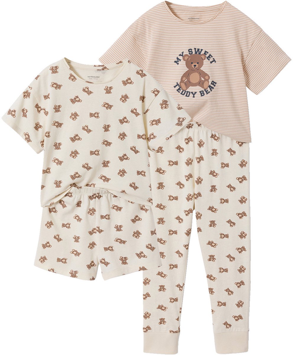 vertbaudet Set van 2 pyjama's met berenprint, korte en lange mouwen ecru