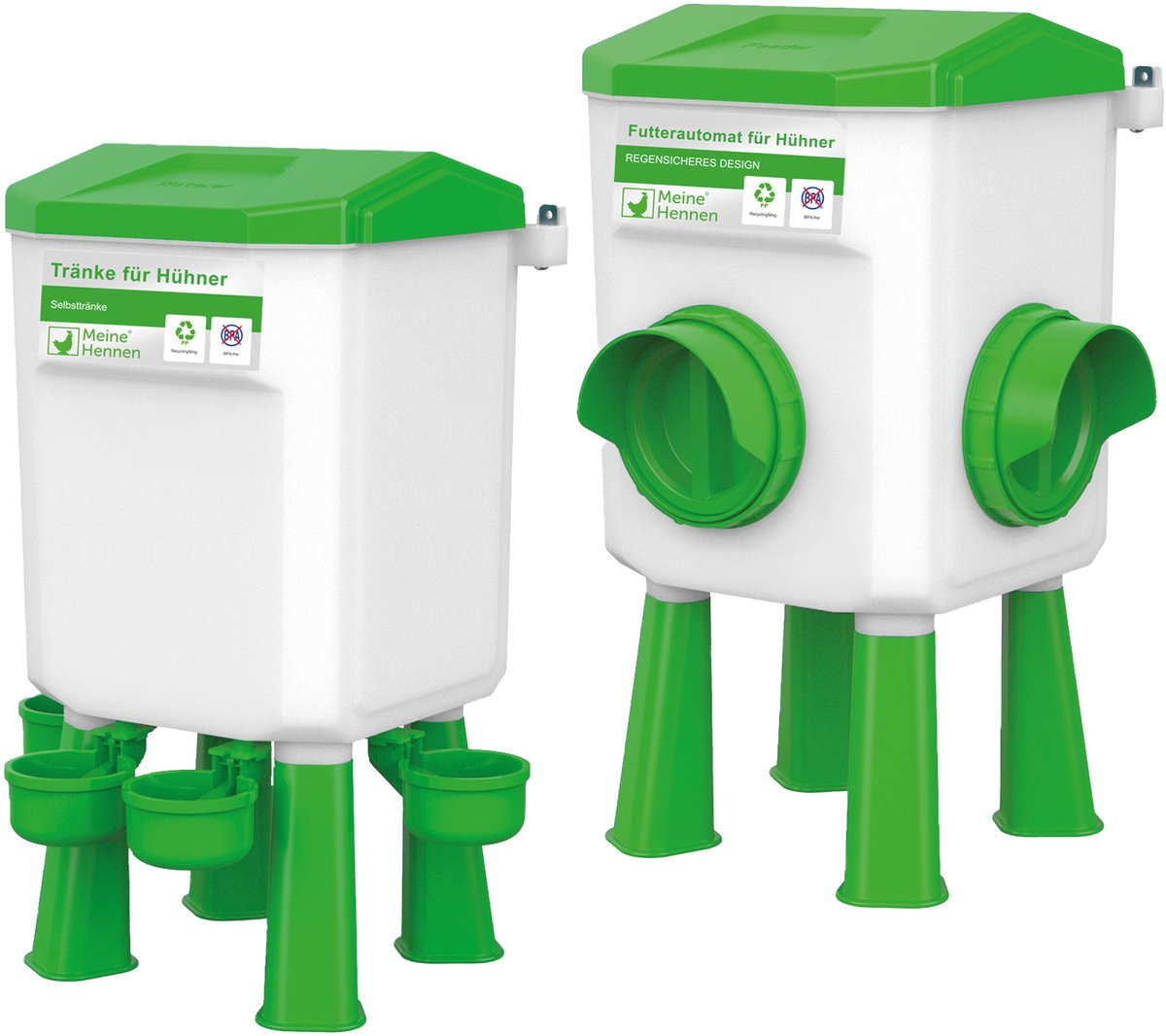 MyHens voerautomaat 4 kg & waterdispenser 8 l - korte/lange poten - voerdispenser en drinkbak voor pluimvee/drinkbak in set - afneembare poten