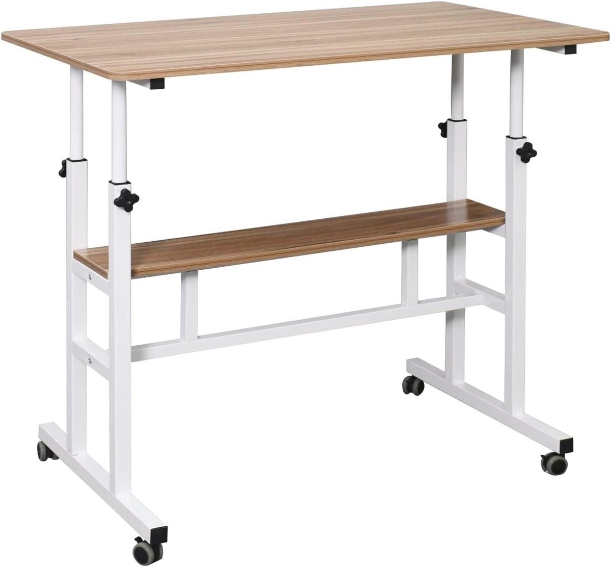 Mobiel Staand Bureau - Laptopkar Werkstation - Zitten en Staan - Verstelbare Hoogte - 80x50 cm - Rustiek