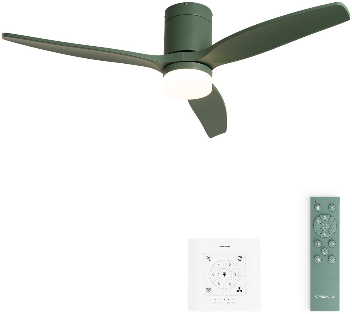 CREATE - Stille 40W plafondventilator met technische ABS bladen in verschillende maten - S - Met licht - Controller voor wandmontage - WIND CALM