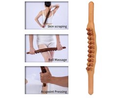 Massage - Massage Apparaat - Voor Rug, Nek, Schouder, Buik, Taille, Armen, Benen, etc. - Massage Stok Hout - Houten Massage Stok - Massage Stok Hout XL - 20 Massage Ballen - Gua Sha Massage Stick - 1 Stuk - Hout Kleur