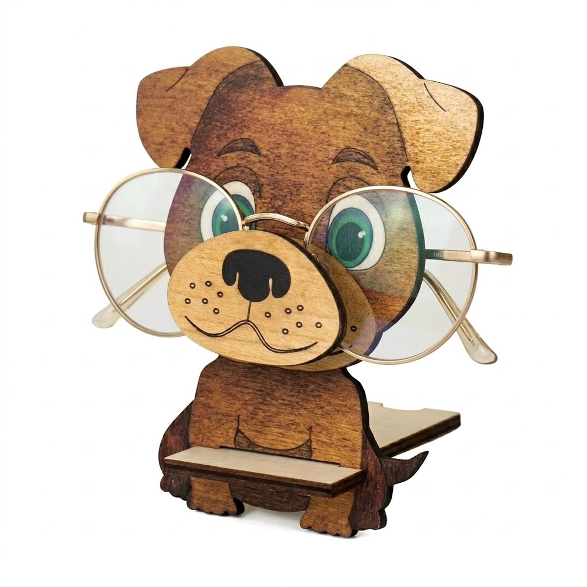 Houten puppy brillen houder – decoratieve brillen standaard met hond design voor dames en heren – compacte display houder voor leesbril en zonnebril
