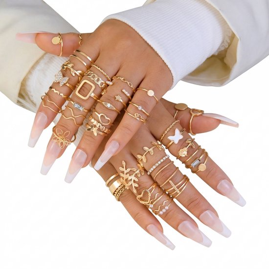 Ringein Goudkleurige ringen set dames met vlinder hart en bloem vormen 47 stuks ...