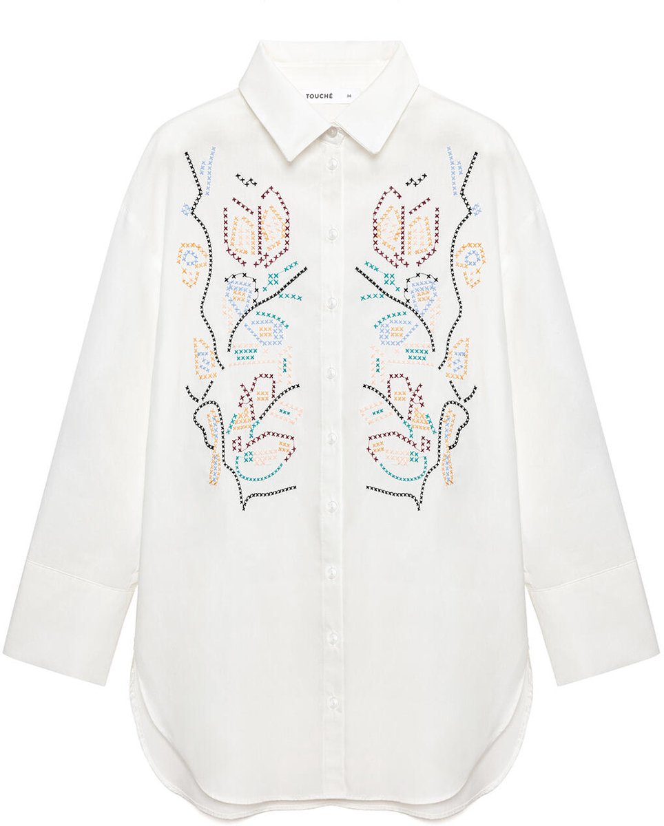 Touché Privé - Geborduurde poplin blouse - Wit - Dames