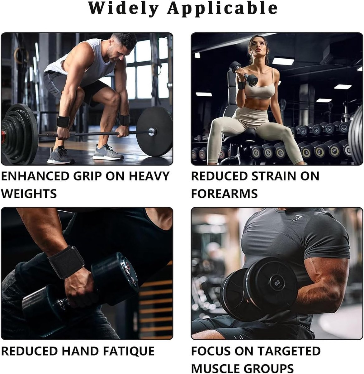 2 Gewichten Polsbanden met Haakjes - Gewichtheffen - Spiertraining - Deadlifts - Pull-Ups - Dumbbells - Unisex Zwart – foto 6
